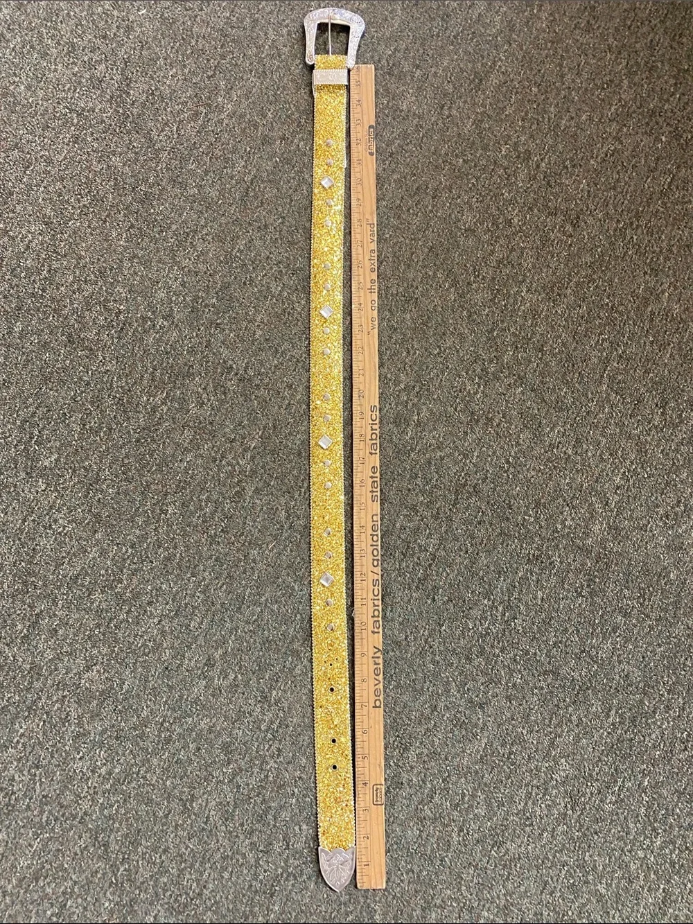Gold Glitter Western-Style Belt with Ornate Silver Buckle